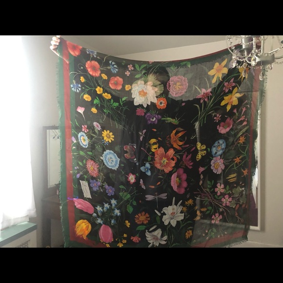 Gucci Floral Web Wool and Silk Scarf - Picture 5 of 8